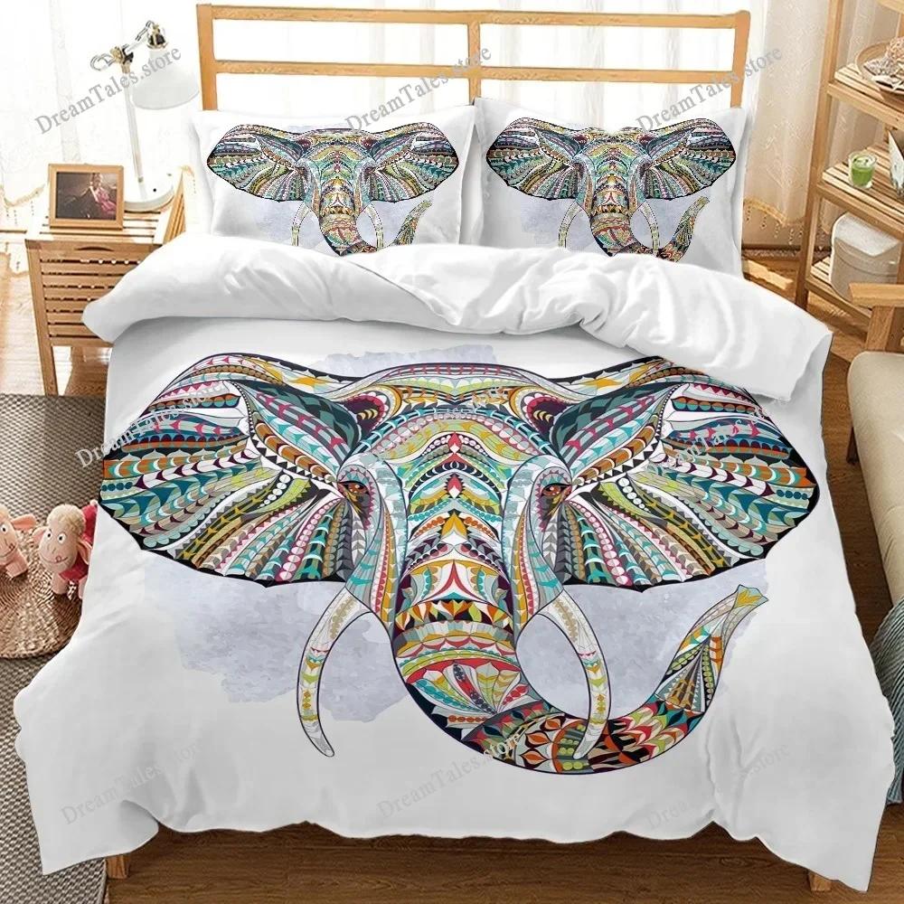 Bohemian Elephant Mandala Pattern Boho Style Duvet Cover Pillow Case Bedding Set Quilt Cover Double Bed Home Textile Luxury Gift