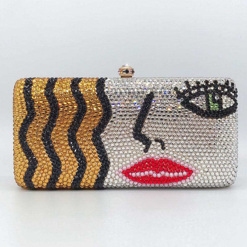 

Beauty Face Bags Crystal Evening Clutch Little Diamond Wedding Bag Luxury Rhinestone Women Formal Bags Handbags Bridal Clutches 16.5cmX10cmX4cm