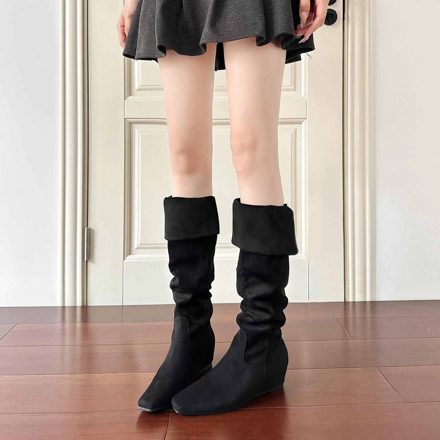 

Внунее увеличение высоты ботфорты выше колена женские ботинки осенне-зимние квадратный носок высокое голенище ботинки-чулки большой обхват голенища рыцарские 39 чёрный