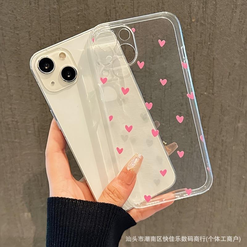 The full-screen little heart is suitable for iPhone 11/12/13/14/15/16 Pro Max transparent TPU phone cases