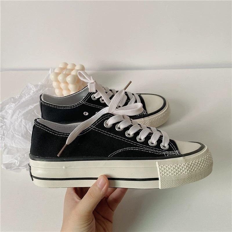thick-soled canvas shoes women's flat-soled low-top white shoes student height-increasing cloth shoes board shoes muffin