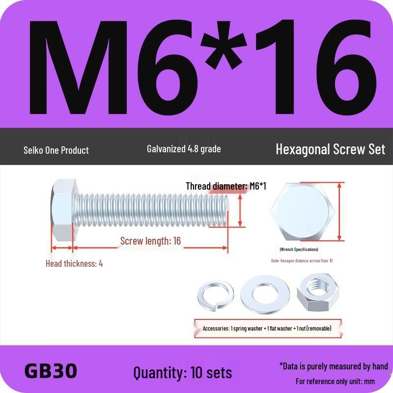Galvanized Hex Head Bolt & Nut Set - Grade 4.8, Sizes M4 To M30