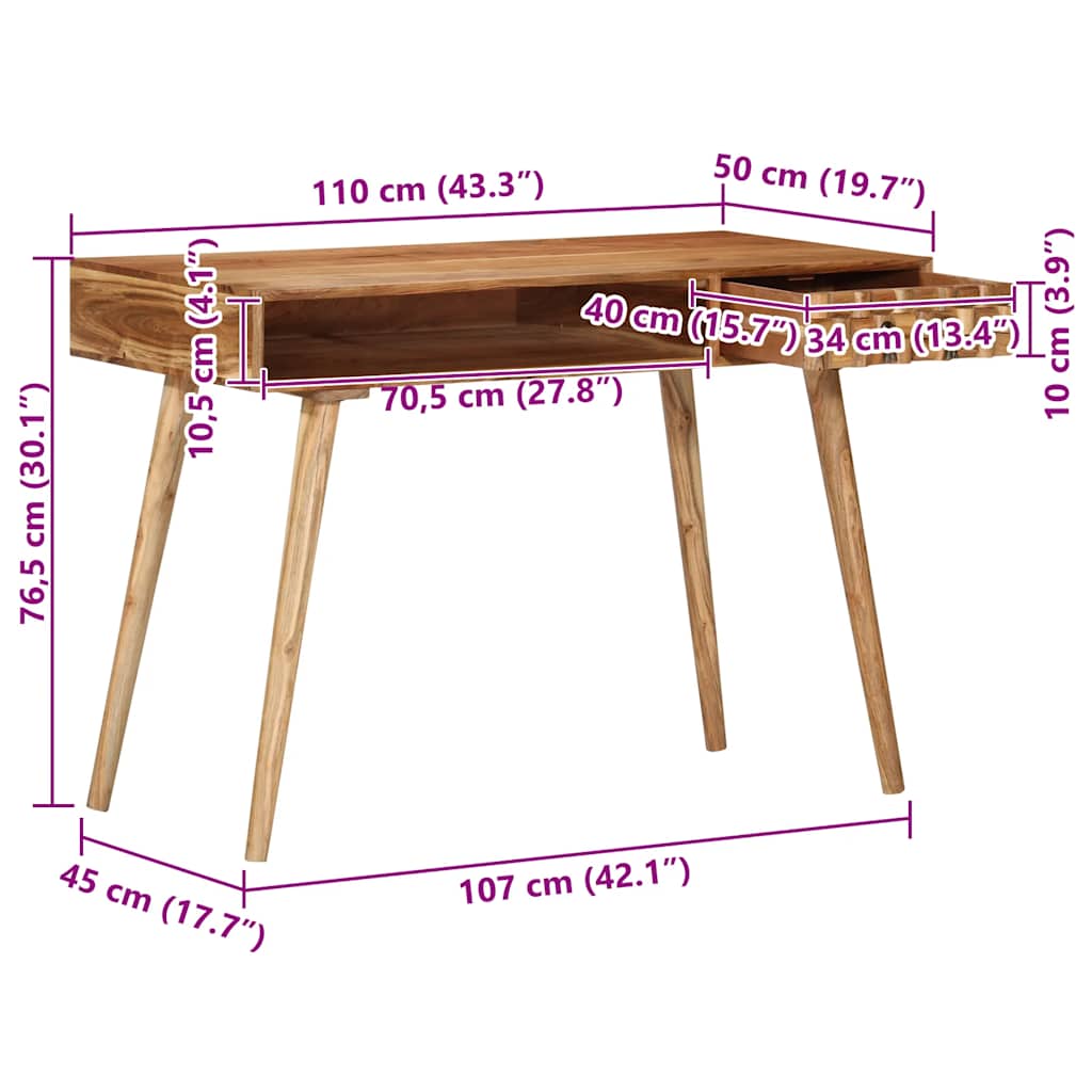 Desk 110 x 50 x 76 cm Solid Acacia Wood
