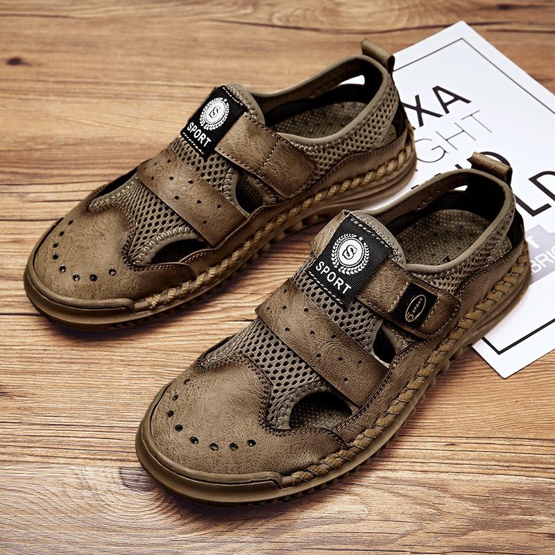 2021 Men's Large Size Sandals Breathable Hollow Wading Shoes Trend Stitching Beach Shoes Driving Dual-purpose Men's Shoes
