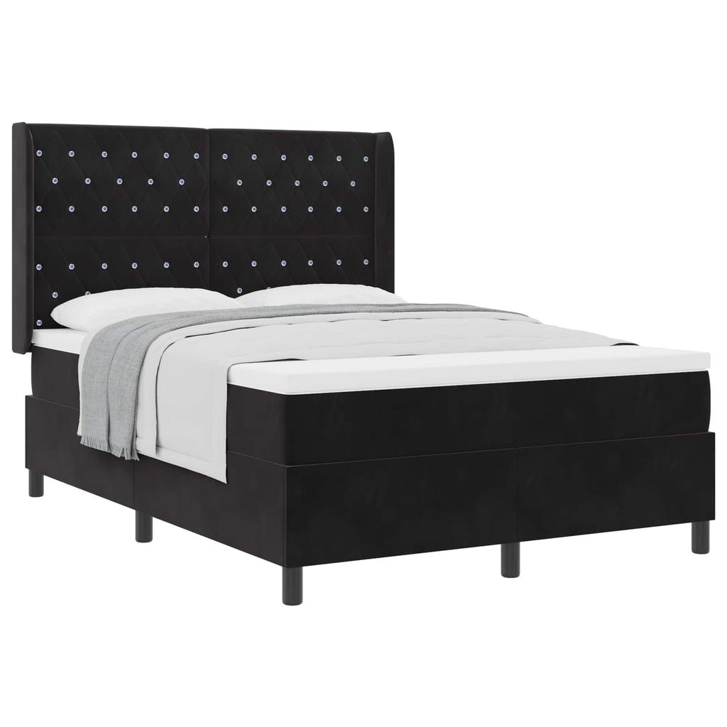 Box Spring Bed with Mattress Black 140 X 200 Cm Velvet