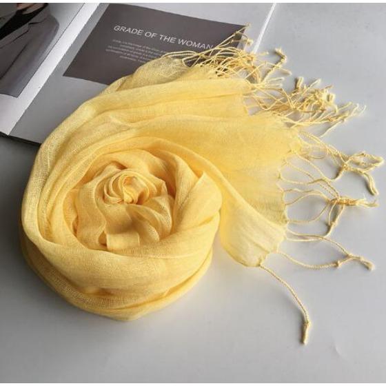 55*180cm Fashion Soft Solid Women 100% Linen Flax Tassel Scarf Summer Travel Sunscreen Long Shawl Elegant Hijab Women Foulard