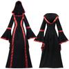 Medieval Clothing Retro Hooded Dress Square Neck Strap-up Flared Sleeve Big Swing Dress Performance Clothing