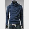 Men's Slim Fit Turtleneck Long Sleeve Shirt - Solid Color, Trendy Loose Pile Collar for Spring & Autumn