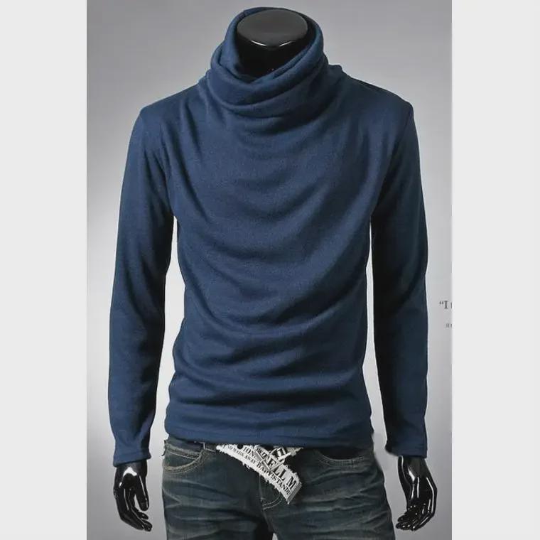 Men's Slim Fit Turtleneck Long Sleeve Shirt - Solid Color, Trendy Loose Pile Collar for Spring & Autumn