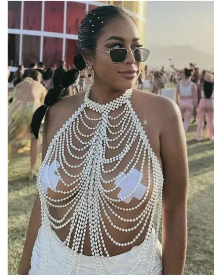 Sexy Accessoires Damen Bikini Perlen Brustkette Körperkette Schmuck Komplett Handgefertigt BH Mit Fransen Für Strand Nachtclub Taillenkette