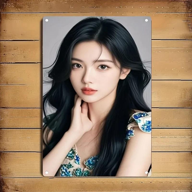 Vintage Metal Wall Sign Retro Woman Portrait Iron Rustic Home Decor Poster