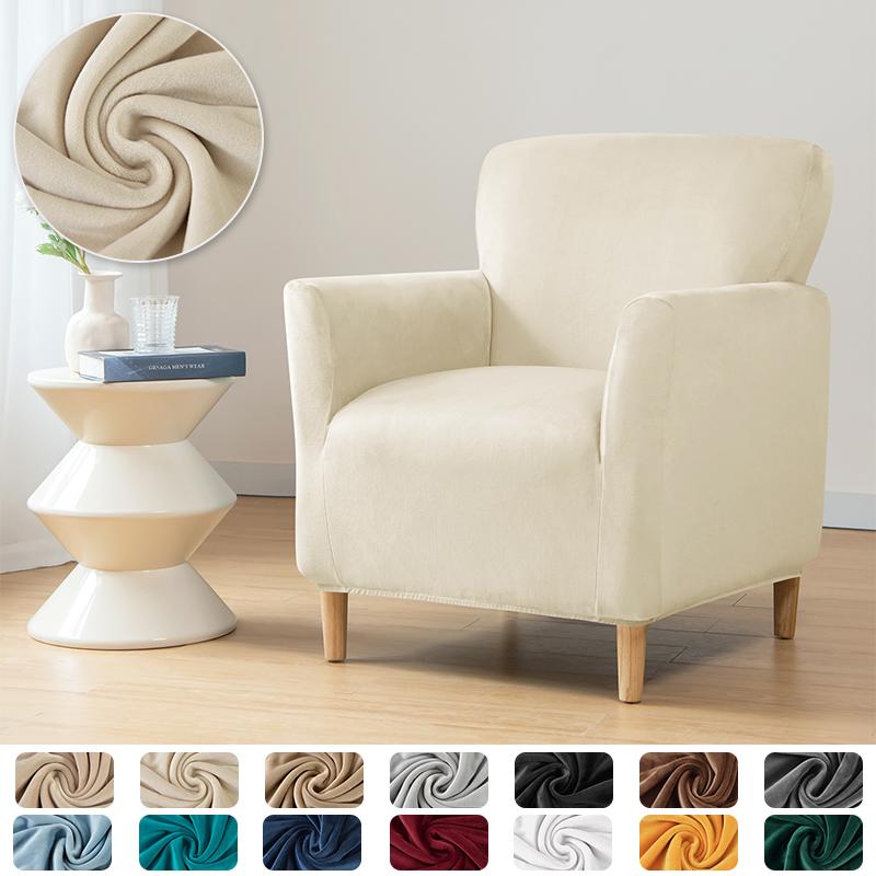 Velvet Stretch Tub Chair Cover Living Room Elastic Club Armchair Slipcovers Single Sofa Covers Washable Home Bar Counter Hotel