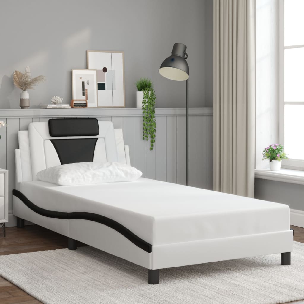 Vidaxl Rama Łóżka Z Led, Biało-Czarna, 100X200 Cm, Sztuczna Skóra