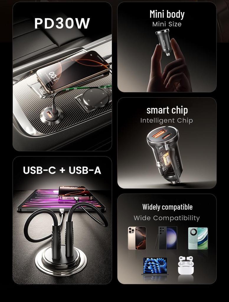 Tuqi Dual USB Car Charger 30W - Fast Charging 20W Converter for Cigarette Lighter Port