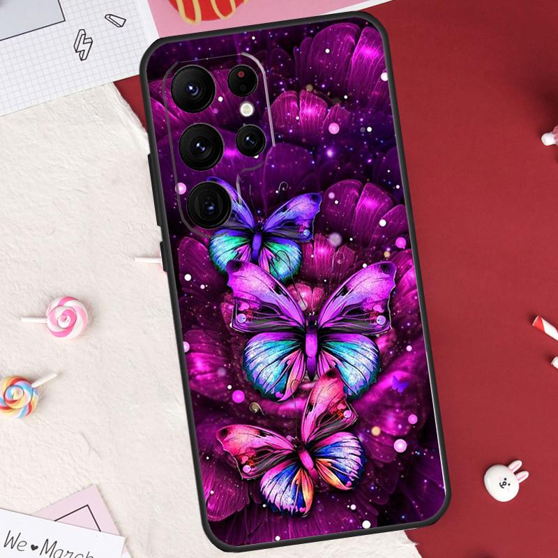 Black Beautiful Butterfly Case For Samsung Galaxy S26 Ultra S23 S22 S21 S20 S24 S25 Ultra S10 Plus S25 FE Cover Shell
