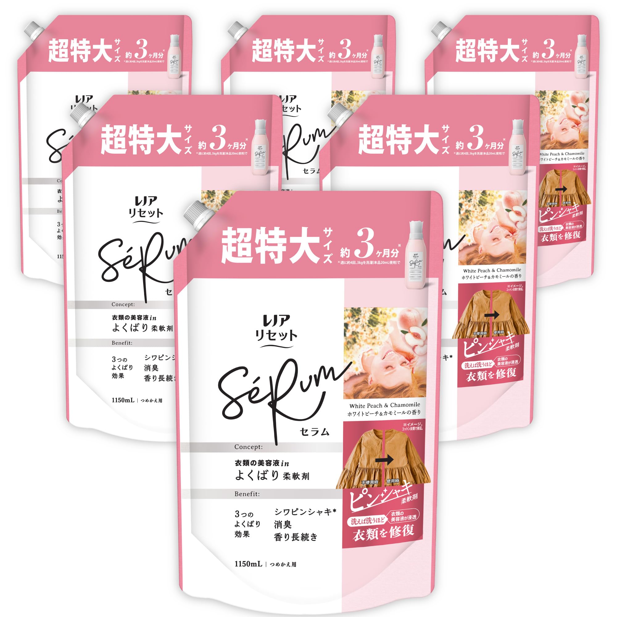 

Lenor Reset Serum Softener White Peach Chamomile Сменный блок x 6 пакетов по 1150 мл [Большая емкость] [Товар в коробке]