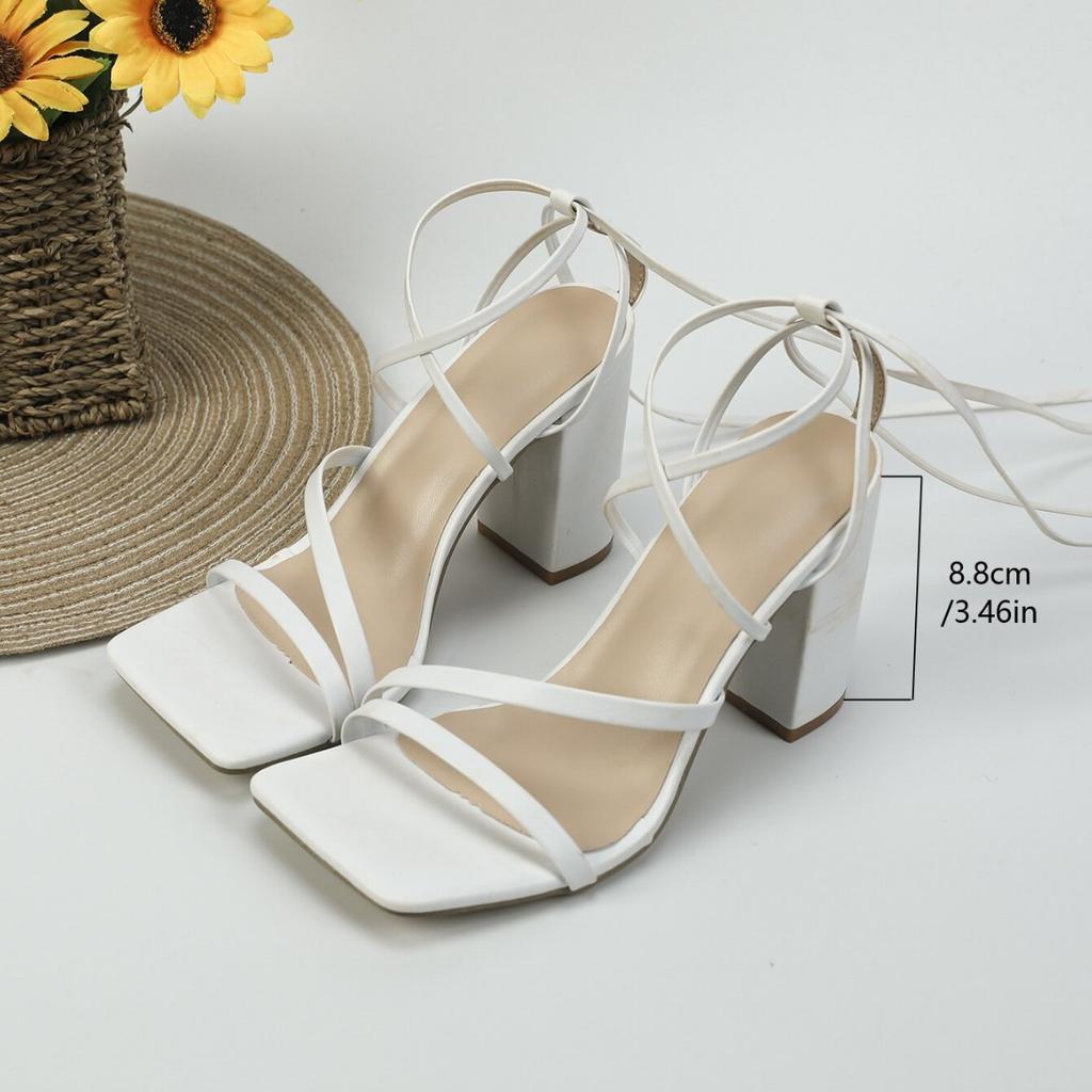 Women's Strappy High Heels Sandals Sexy Chunky Block Heeled Ankle Strap Summer Dress Shoes Square Toe High Heels Ankle Strap Heeled Sandals for Women