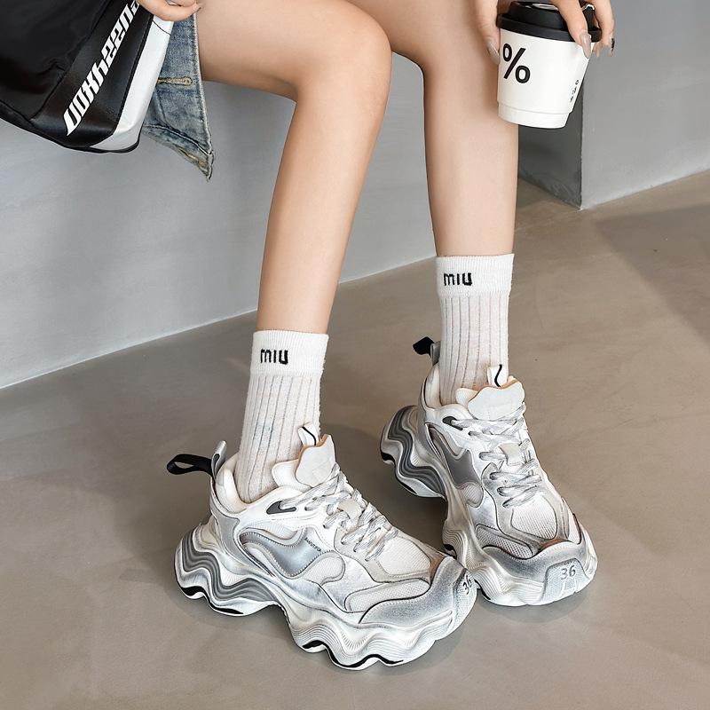 Wavy Platform Sneakers: Women's Spring/Summer 2025 Trendy Mesh Dad Shoes