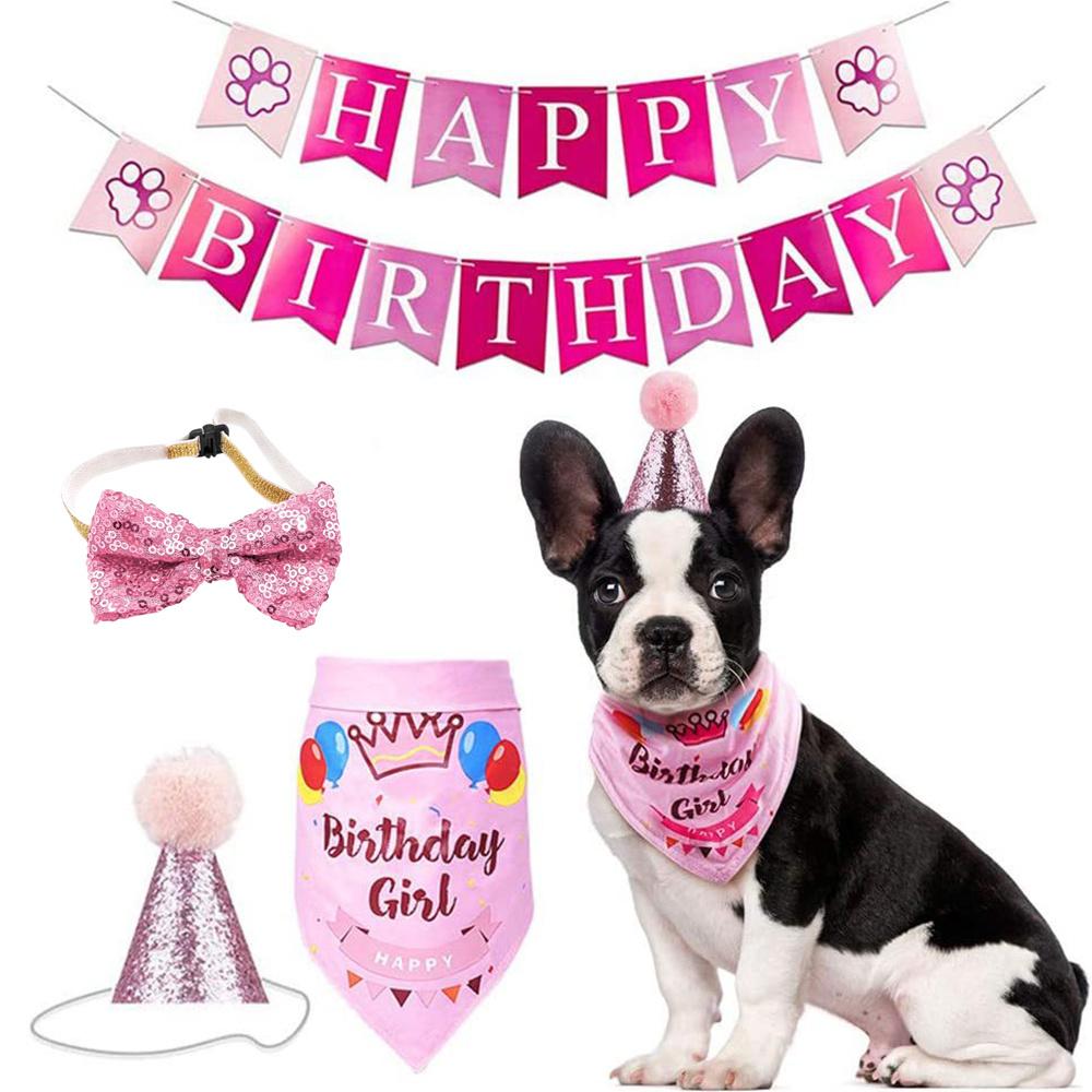 Happy Birthday Pet Holiday Products for Dogs Cats Mascotacs Accessories Party Cosplay Dog Cat Birthday Hat Bandana Bow Tie Set