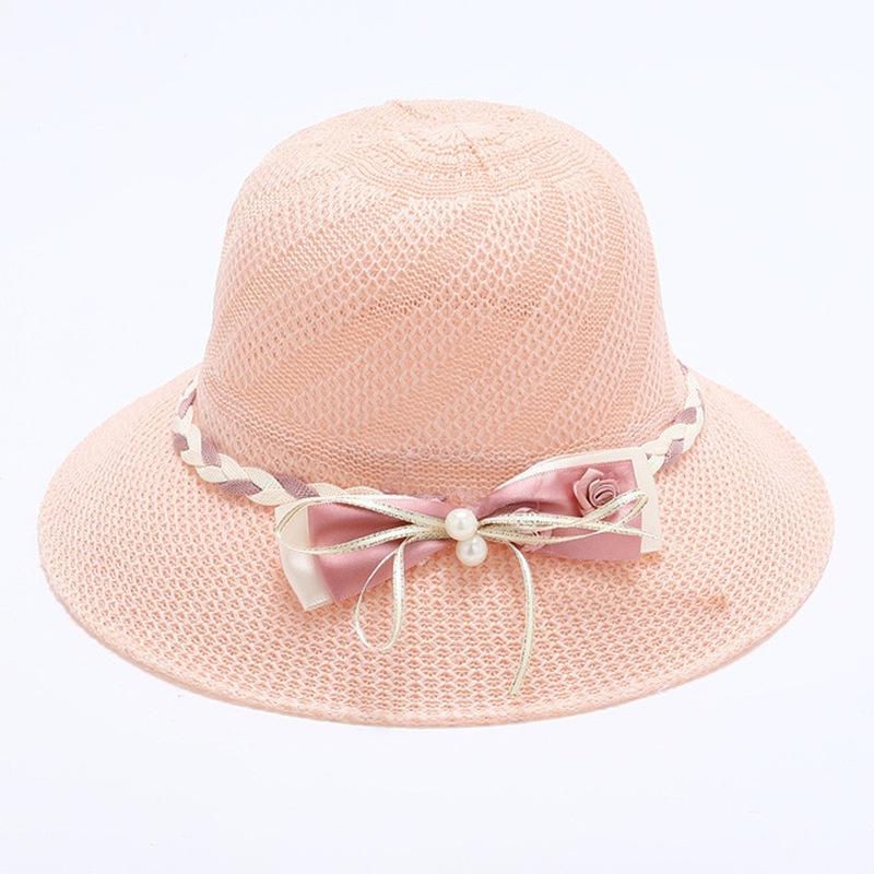 Chapeau de Paille Femme Mode Nœud Fleur Perles Été Grand Bord Chapeau de Plage Extérieur Pliable