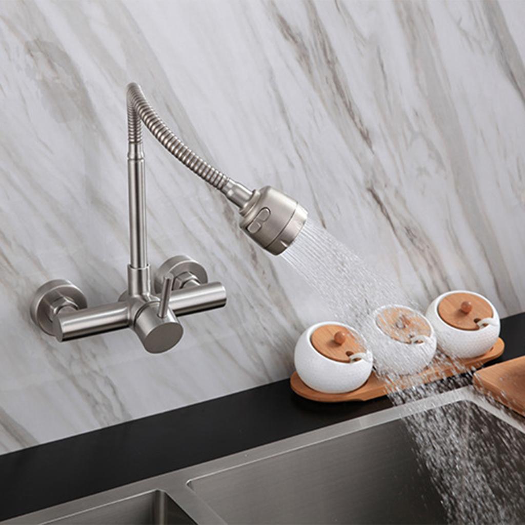 Universal Wall Mounted Stainless Steel Kitchen Faucet Cold and Hot Tap  360 Degree Swivel Flexible Hose Single Handle Faucet