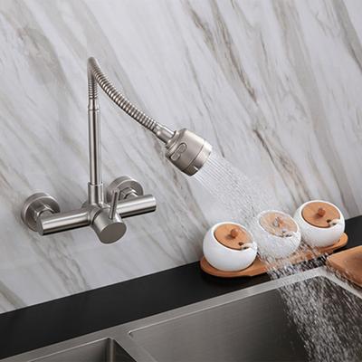 Robinet de Cuisine Universel Mural en Acier Inoxydable Robinet Eau Froide et Chaude Robinet à Poignée Unique Flexible à Rotation à 360 Degrés