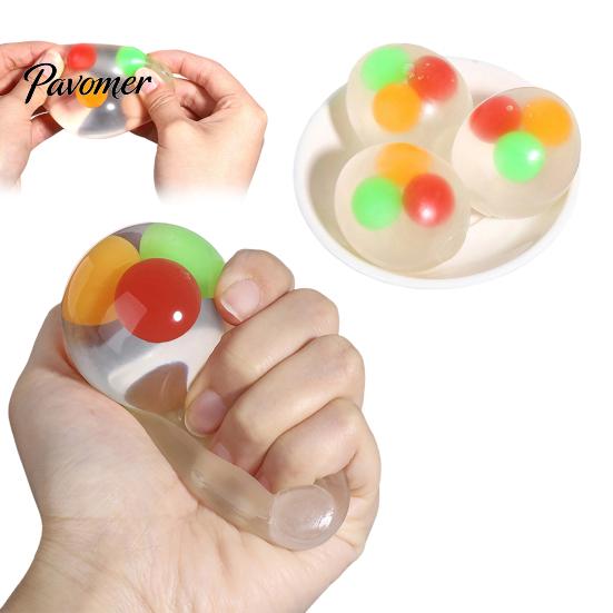 Calming Sensory Toy 3Pcs Clear Stress Ball for Anxiety Relief, Squeeze with Colorful Beads Inside, Reduction Transparent Fidget Toys