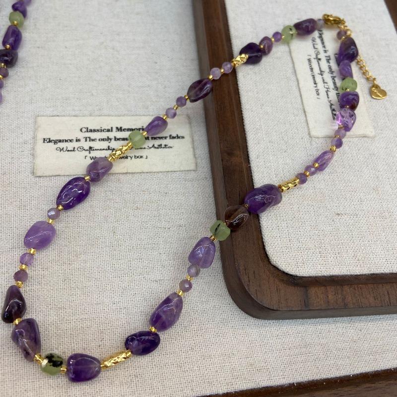 Summer New Dopamine Amethyst Prehnite Necklace Vintage Light Luxury Niche Choker for Women