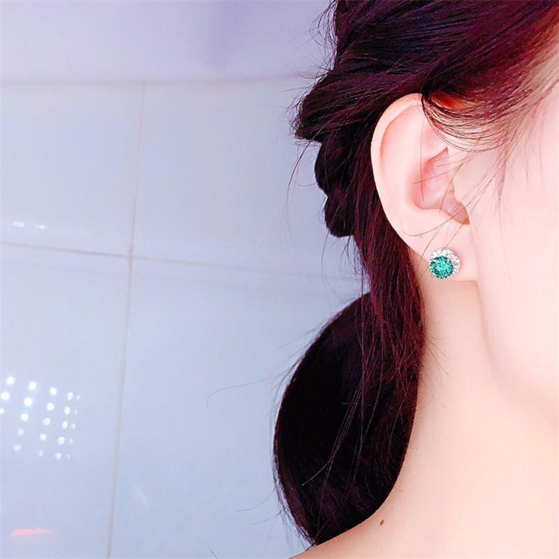 925 Sterling Silver Green Round CZ Stud Earrings Flower Shape Simple Elegant Women's Ear Piercing Accessories New JewelryGood product