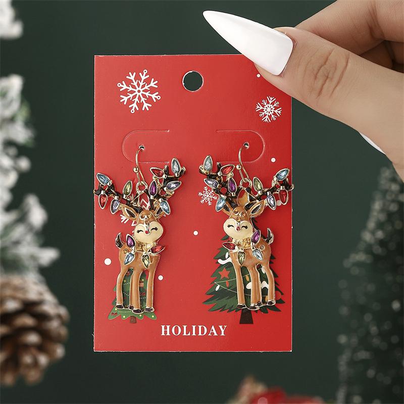 Christmas Drop Earrings For Women Shiny Rhinestone Santa Claus Xmas Tree Snowman Elk Snowflake Long Tassel Dangle Earring Gifts