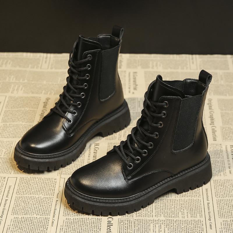 

Женские флисовые ботинки в стиле ретро с толстой подошвой и круглым носком 41 чёрный