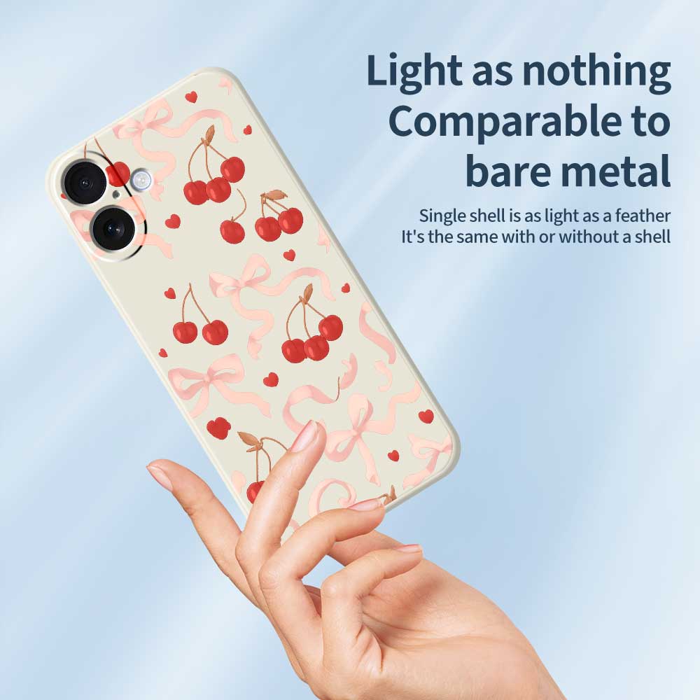 For iPhone 17 Case Big Bow Cherry Pattern Printing Straight Edge TPU Phone Back Cover