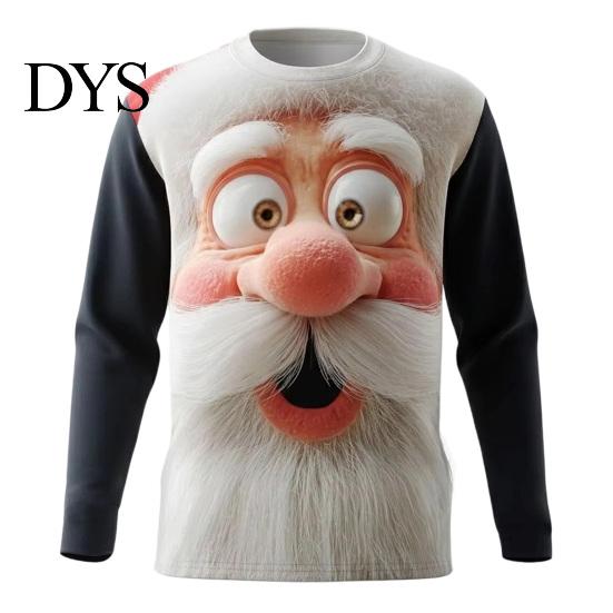 Crew Neck Sweatshirts Christmas Santa Print Sweatshirt for Men, Holiday Party Crewneck Long 3D Sleeve Top, Breathable Casual Loose Pullover