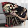 Retro Gothic-style Skull Rose Flannel Printed Blanket Suitable for All Seasons Suitable for Living Room Office Sofa and Travel