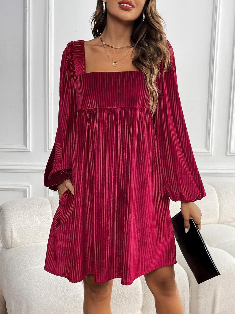 Elegant Spring Velvet Square Neck Backless Dress for Women