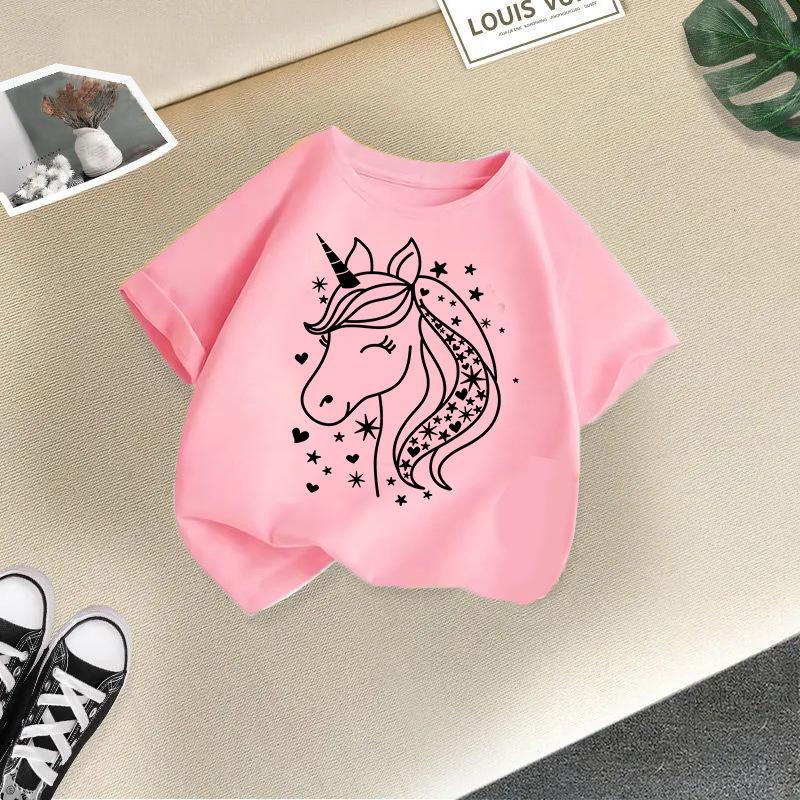 Chlapecké tričko 2-13L Dětské tričko s potiskem jednorožce Dívčí tričko Dětské 100% bavlna Oblečení Tričko Topy Tričko