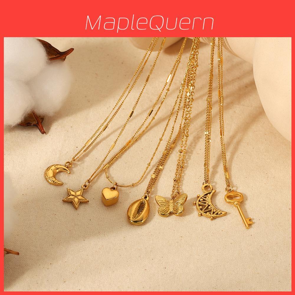 Collana con Ciondolo a Forma di Cuore in Acciaio Inossidabile per Donna con Ciondolo a Stella e Placcatura in Oro