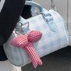 Bolsa Boston Xadrez Doce Estilo Ocidental com Laço Pequena para Mão ou Ombro Moda Feminina Versátil