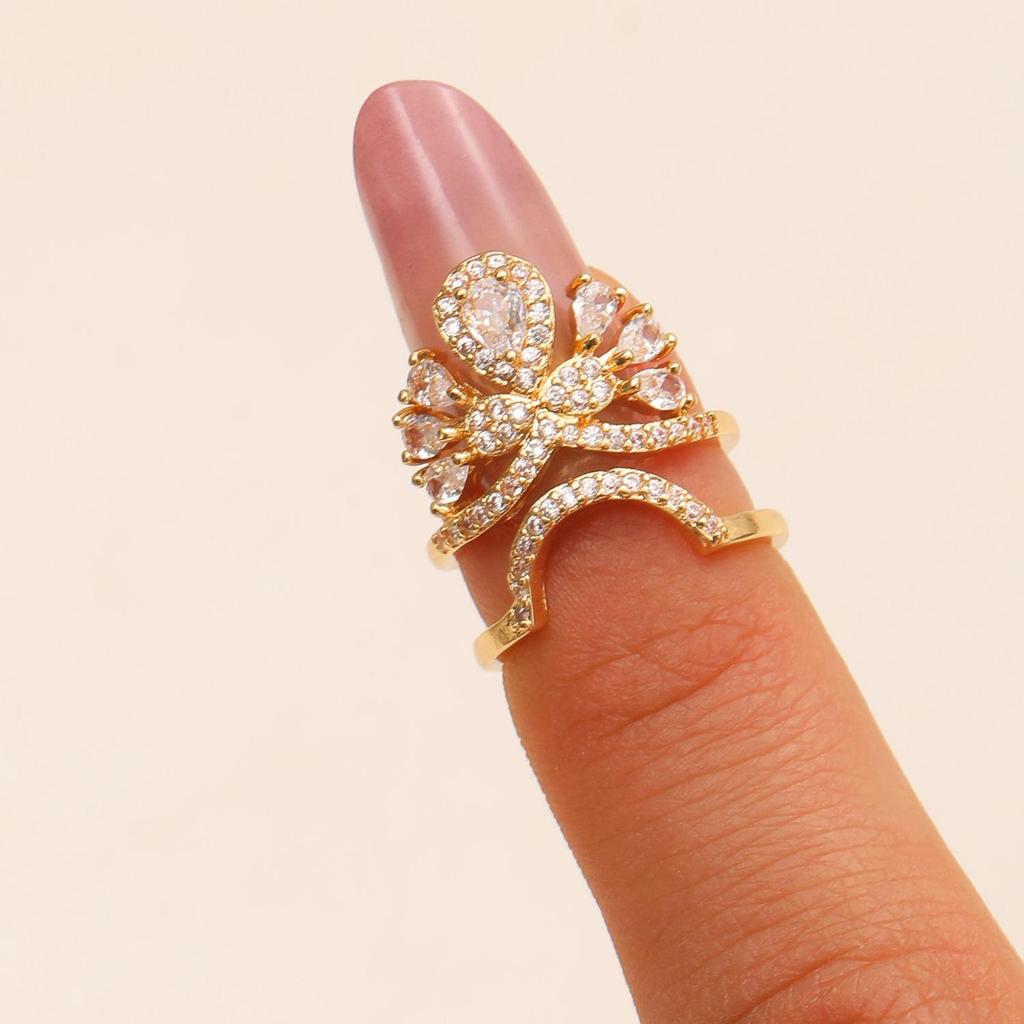 Women's Copper Inlaid Zirconia Manicure Ring – Detachable & Stylish