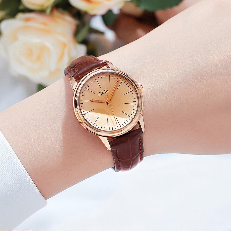 Simple Classic Disc Bamboo Pattern Belt Quartz Watch Women'S Retro Waterproof Watch