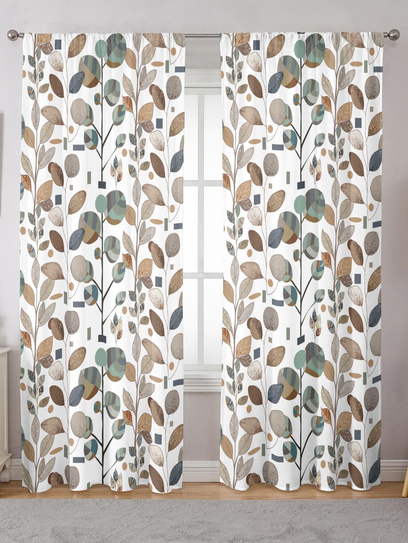 

2 шт. растения цветы листья оконные шторы для гостиной кухни оконные шторы, аксессуары для спальни декор комнаты домашний декор крючок Small W50H60(CM)x2&Grommet Top