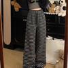 Women's Fleece-Lined Wide-Leg Pants: Casual, Striped, Thickened for Autumn/Winter, Slimming, Loose Fit, Straight Leg, Flesh-Hiding Design.