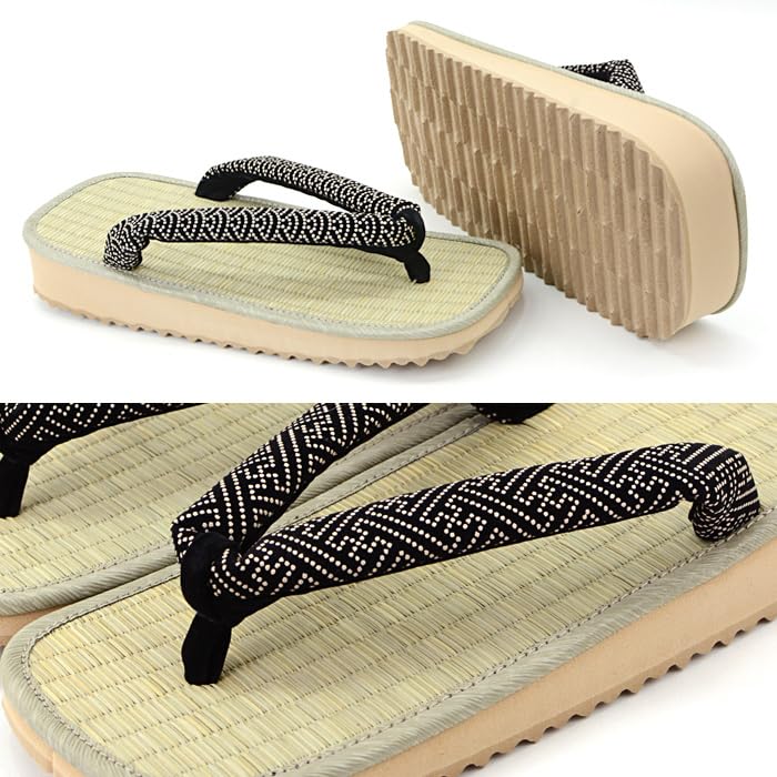 Takeharu Japanese Style Geta Sandals with Sponge Tatami and Inden Patterned Made in Japan with Japanese Rush Grass and Sandal Square Ukon Made in