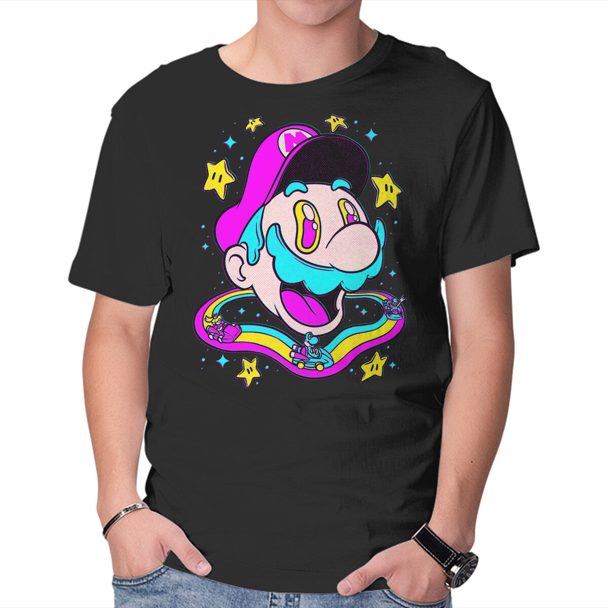 Unisex Crew Neck T-Shirt Psychedelic Mushroom Race Graphic Short Sleeve Casual Tee L