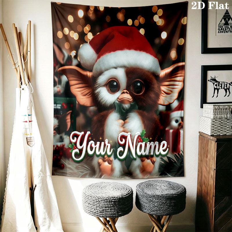 Gremlins Gizmo Custom Name Wall Tapestry Aesthetic Wall Hanging Printed Fabric Blanket Decorative Tapestries for Bedroom Living Room Home Decor