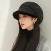 Thick Plush Octagonal Hat Women's British Solid Color Painter Hat Autumn Winter Newsboy Hat