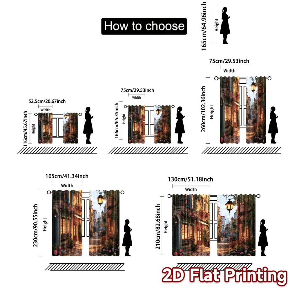 2pcs, 2D FLAT PRINTING Curtains (Without Rod) Cozy Street Fashionable Modern Curtains Yarn Curtains Holiday Ldeal for digital