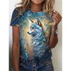 Moda Donna Girocollo Manica Corta Stampa Animale Colorata 3D T-shirt Manica Corta Girocollo con Animali