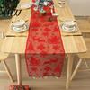 Holiday Table Runner Christmas Lace with Tassels, Sheer Embroidery Snowflake Sleigh Xmas Tablecloth, Cover for Parties Dining Room Decor Entryway