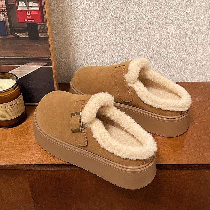 Thick-soled Birkenstocks women's outer wear 2025 new autumn and winter one-pedal bag head half-drag snow boots plush cotton drag